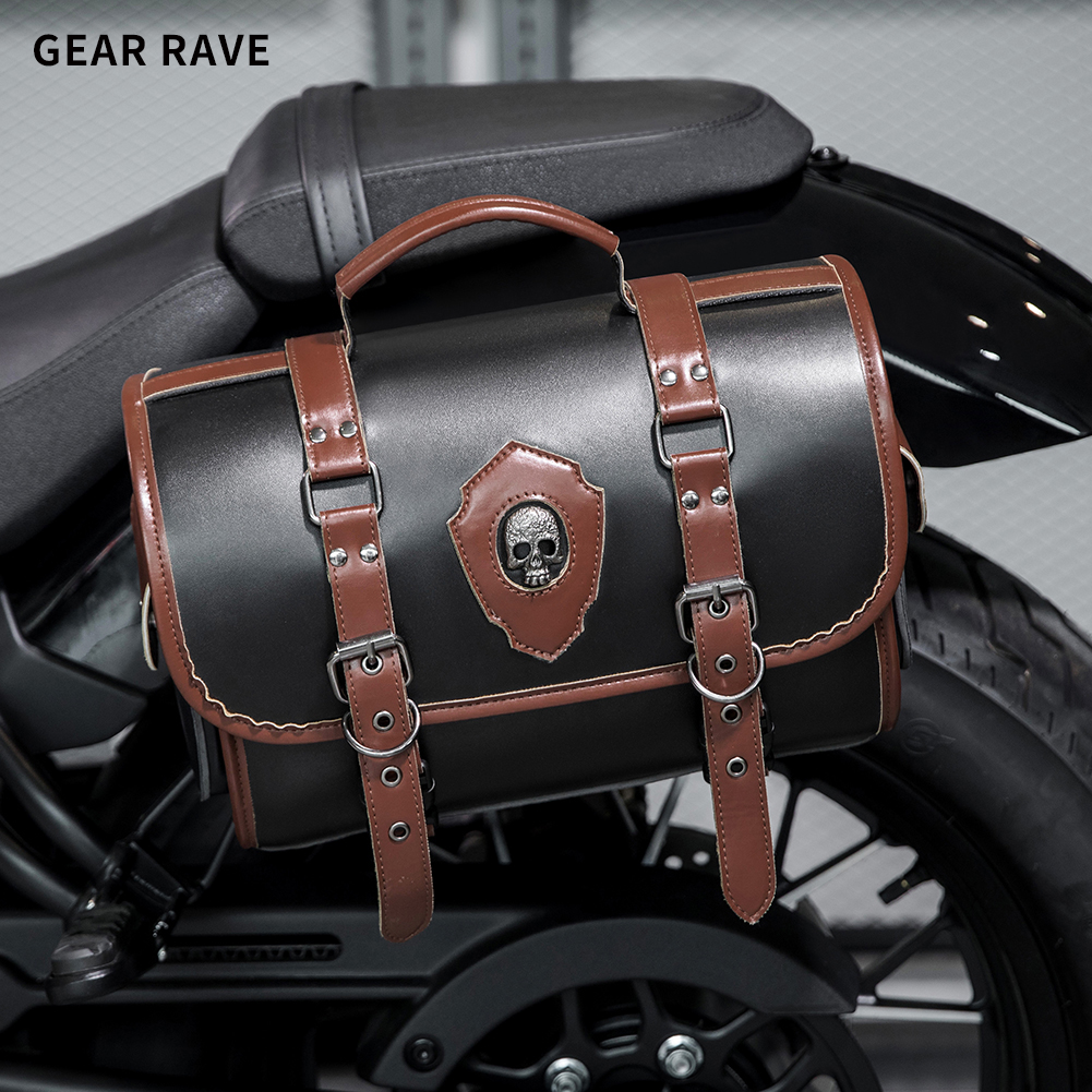 Large Capacity Vintage Skull Leather Motorcycle Side Bag-BG350