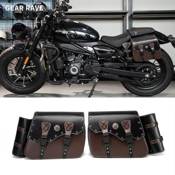 Large Capacity Vintage Style Leather Motorcycle Side Bags-BG327