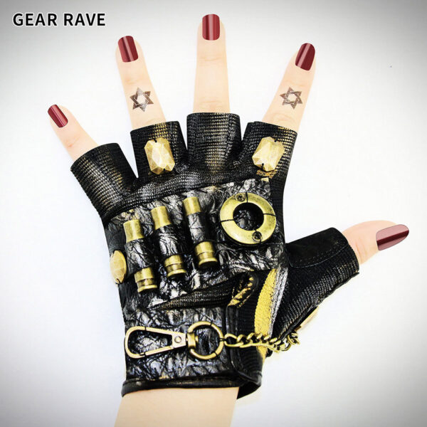 Punk Motorcycle Rider Half Finger Gloves Halloween COSPLAY Accessories