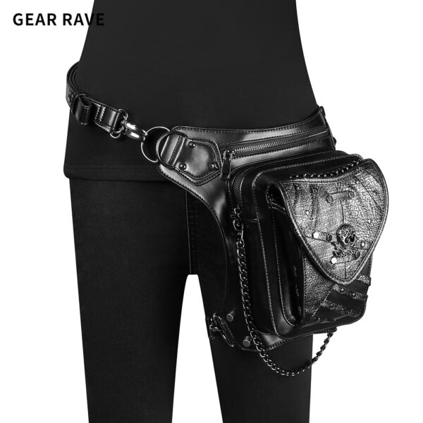 Steampunk chain waist bag women mobile phone bag skull shoulder bag messenger bag