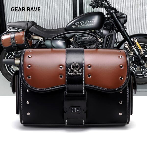 TIKTOK cross-border European and American punk color contrast patchwork Harley motorcycle modification bag PU off-road motorcycle Knight luggage BG397