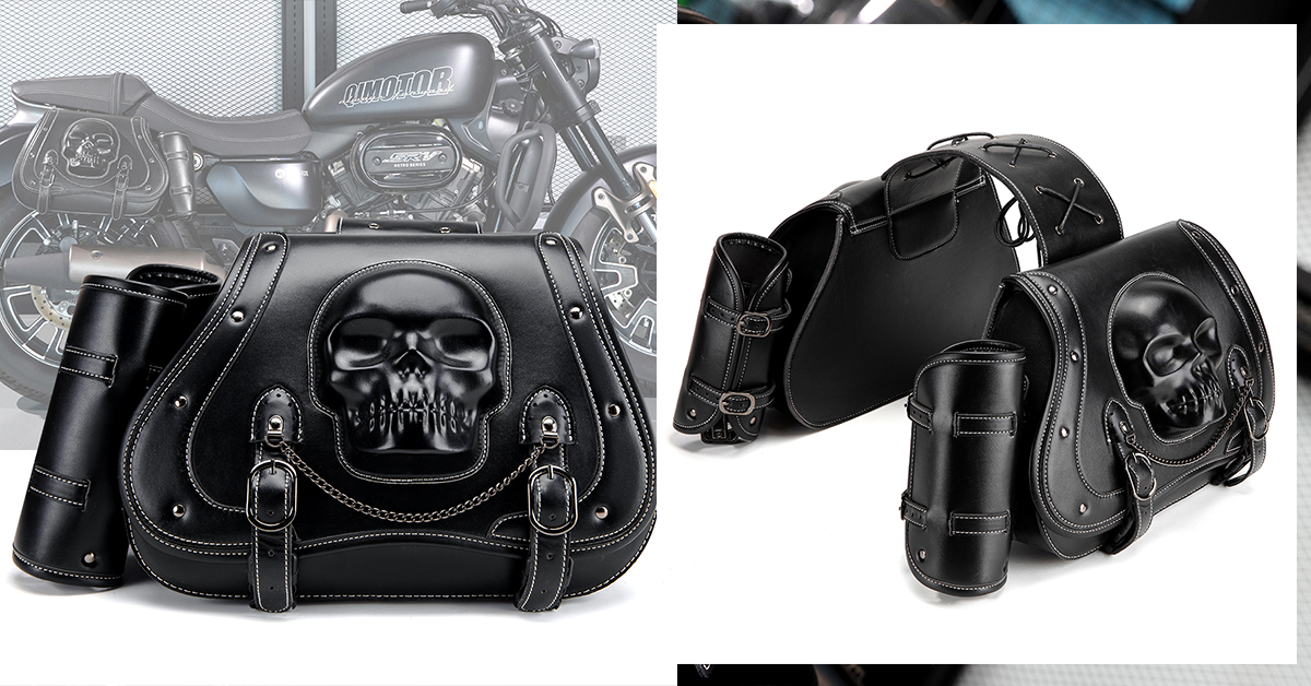 Steampunk Large Space Leather Motorcycle Saddle Bags-BG357